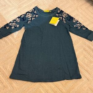 Roller Rabbit Teal Dress with Navy Floral Sleeves